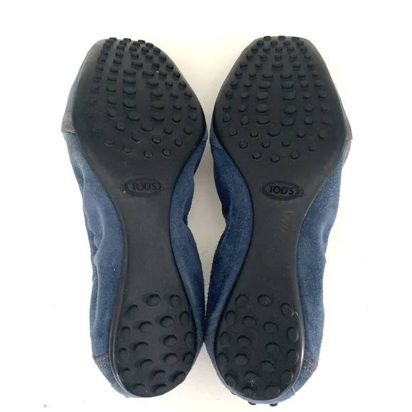 TOD's Ballet Flat Square Toe Blue Scrunch Elastic Suede Slip On Loafer 7.5 - Picture 12 of 12